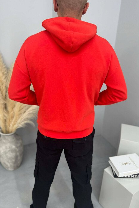 HOODIE NJËNGJYRËSHE ME JAKË ME ZINXHIR PËR MESHKUJ NË NGJYRËN E KUQE - 4