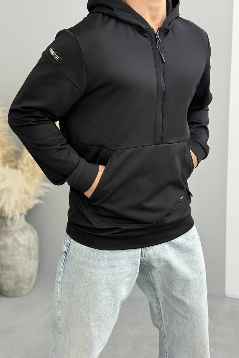 HOODIE NJËNGJYRËSHE ME JAKË ME ZINXHIR PËR MESHKUJ NË NGJYRËN E ZEZË - 4