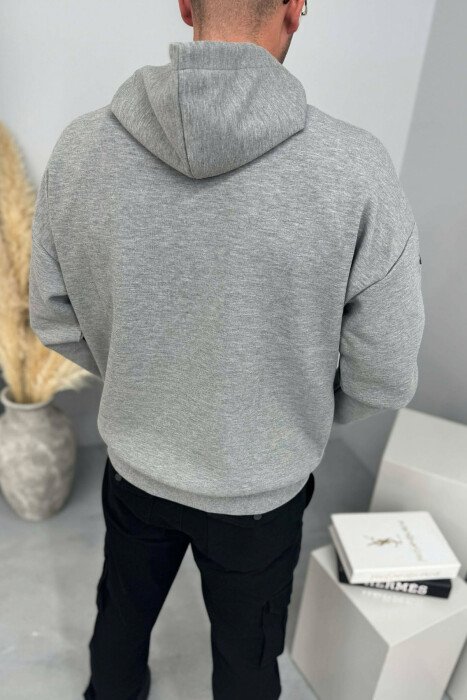 HOODIE NJËNGJYRËSHE ME JAKË ME ZINXHIR PËR MESHKUJ NË NGJYRËN GRI - 3