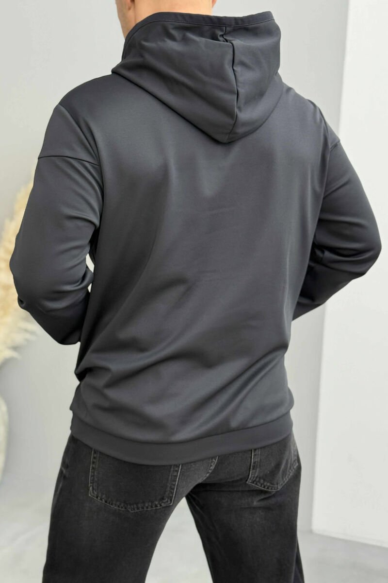 HOODIE NJËNGJYRËSHE ME JAKË ME ZINXHIR PËR MESHKUJ NË NGJYRËN GRI TË ERRËT - 3