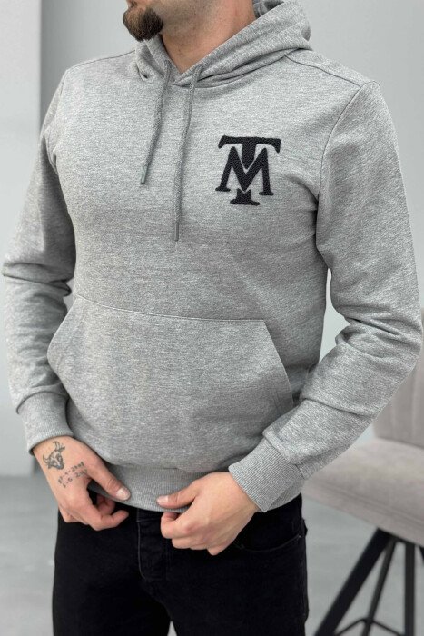HOODIE NJËNGJYRËSHE ME LOGO TË THJESHTË PARA PËR MESHKUJ NË NGJYRËN GRI - 2