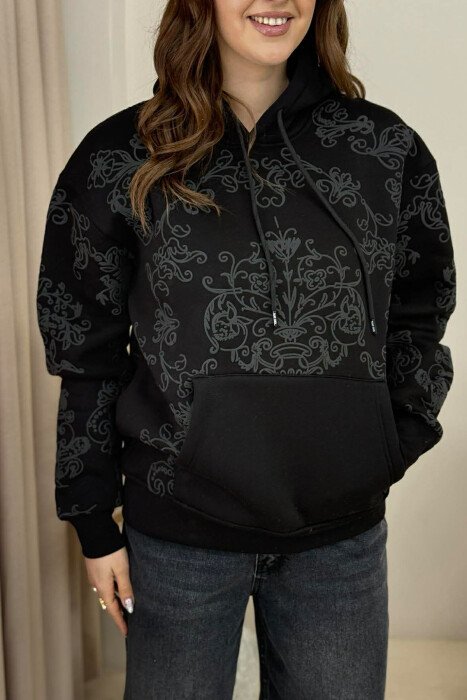 HOODIE NJENGJJYRESHE ME PUSH DHE DIZAJN LULESH PER FEMRA NE NGJYRE TE ZEZE - 3
