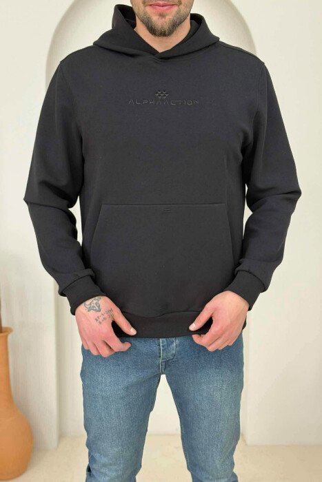 HOODIE NJËNGJYRËSHE ME SHKRIME PARA PËR MESHKUJ NË NGJYRËN E ZEZË - 1