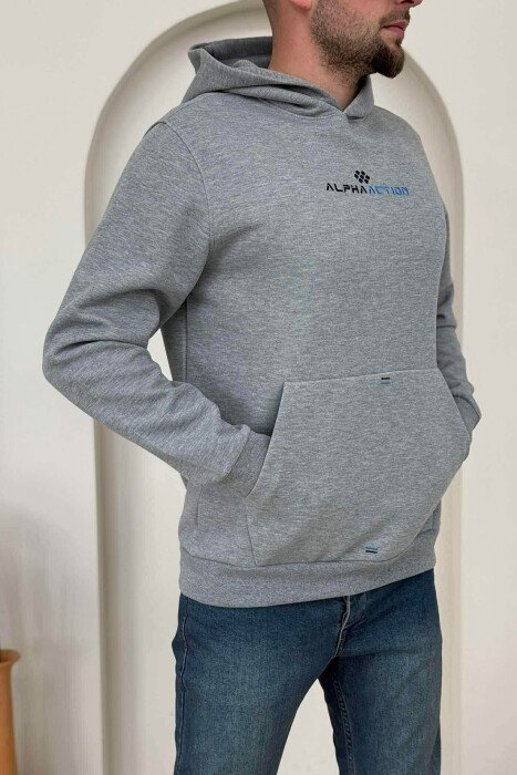 HOODIE NJËNGJYRËSHE ME SHKRIME PARA PËR MESHKUJ NË NGJYRËN GRI - 3