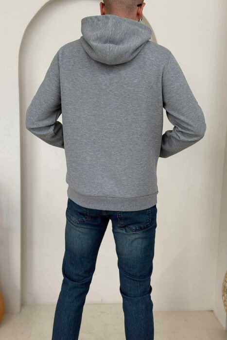 HOODIE NJËNGJYRËSHE ME SHKRIME PARA PËR MESHKUJ NË NGJYRËN GRI - 4