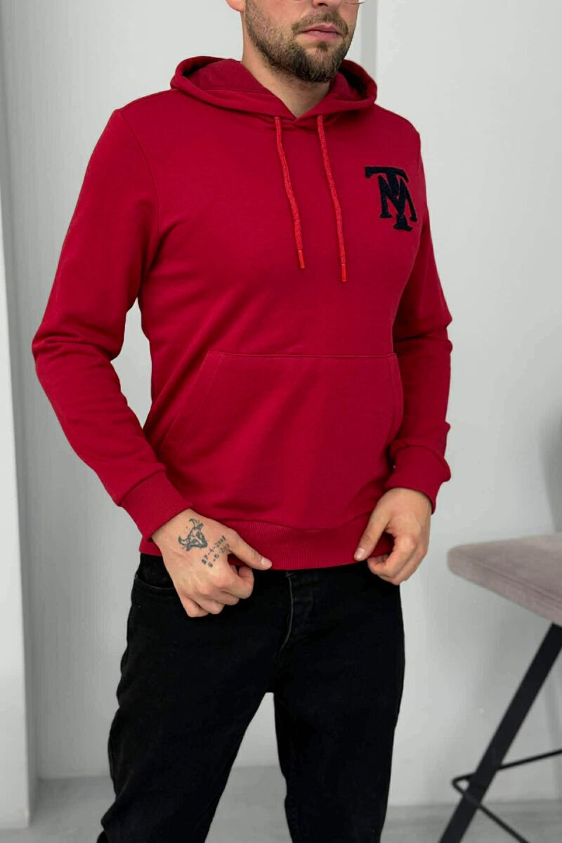 HOODIE NJËNGJYRËSHE ME LOGO TË THJESHTË PARA PËR MESHKUJ NË NGJYRËN E KUQE - 2