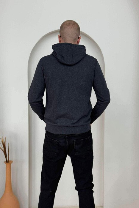 HOODIE NJËNGJYRËSHE ME LOGO TË THJESHTË PARA PËR MESHKUJ NË NGJYRËN GRI TË ERRËT - 2