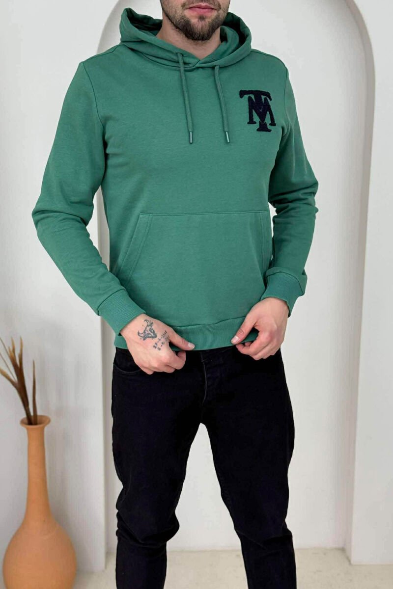 HOODIE NJËNGJYRËSHE ME LOGO TË THJESHTË PARA PËR MESHKUJ NË NGJYRËN JESHILE - 3