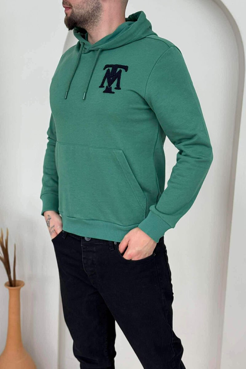 HOODIE NJËNGJYRËSHE ME LOGO TË THJESHTË PARA PËR MESHKUJ NË NGJYRËN JESHILE - 4