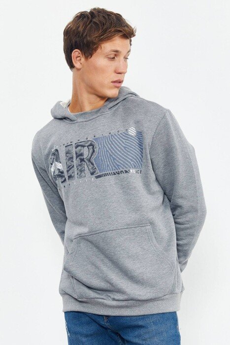 HOODIE PAMBUKU NJË NGJYRËSHE PËR MESHKUJ NË NGJYRËN GRI - 3