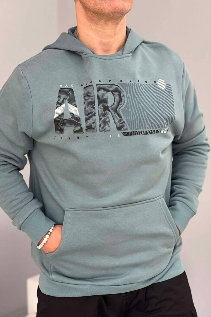 HOODIE PAMBUKU NJË NGJYRËSHE PËR MESHKUJ NË NGJYRËN MENTE - 1