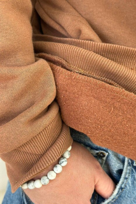 HOODIE PAMBUKU PËR MESHKUJ ME IMAZH MBRAPA NË NGJYRËN KAFE - 4