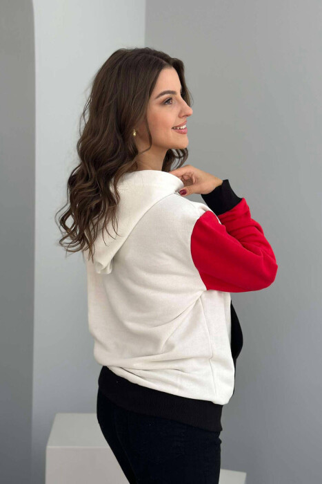 TWO COLOR SLEEVE WOMEN HOODIE WHITE-E BARDHE - KLAUDIO FASHION