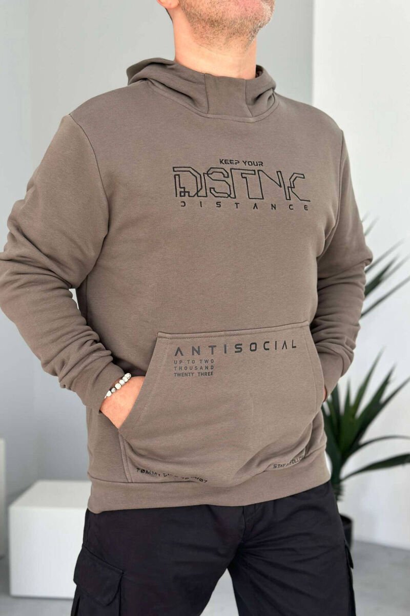 HOODIE PAMBUKU PËR MESHKUJ NË NGJYRËN KAFE - 1
