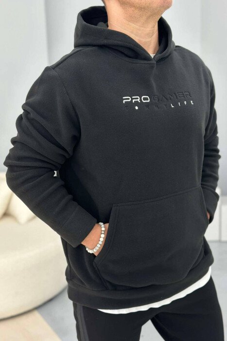 HOODIE POLARE NJË NGJYRËSHE PËR MESHKUJ NË NGJYRË TË ZEZË - KLAUDIO FASHION