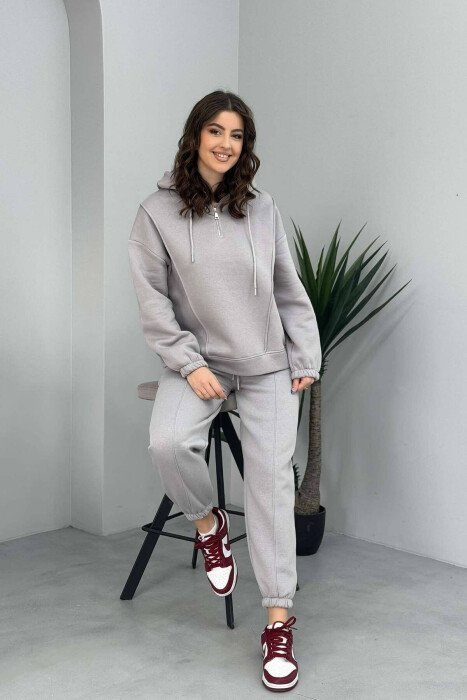HOODIE+JOGGERS FLUFFY WOMEN SET GREY/GRI - 7