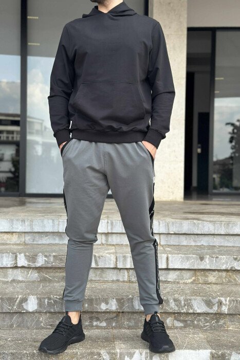 HOODIE+JOGGERS ONE COLOR MEN SET BLACK-GREY/ZEGR - KLAUDIO FASHION