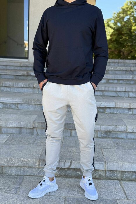 HOODIE+JOGGERS ONE COLOR MEN SET GREY-BLUE/ GRBL - KLAUDIO FASHION