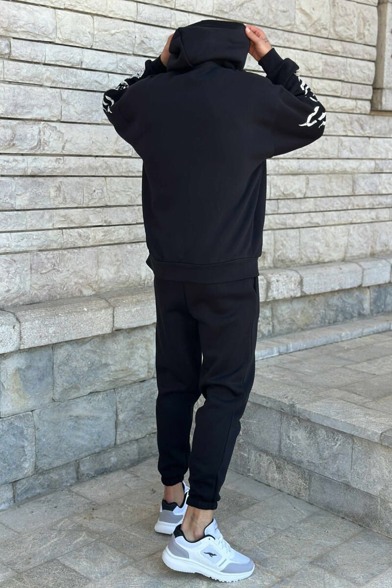 HOODIE+JOGGERS SIMPLE DESIGN FLUFFY MEN SET BLACK/ E ZEZE - 3