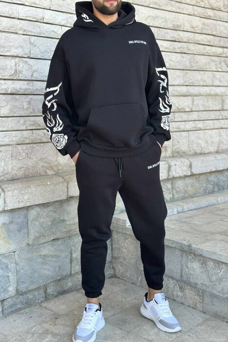 KOSTUM ME PUSH HOODIE+TUTA ME DIZAJN TË THJESHTË PËR MESHKUJ NË NGJYRË TË ZEZË - KLAUDIO FASHION