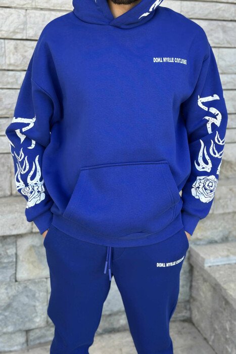 HOODIE+JOGGERS SIMPLE DESIGN FLUFFY MEN SET BLUE/BLU - 2