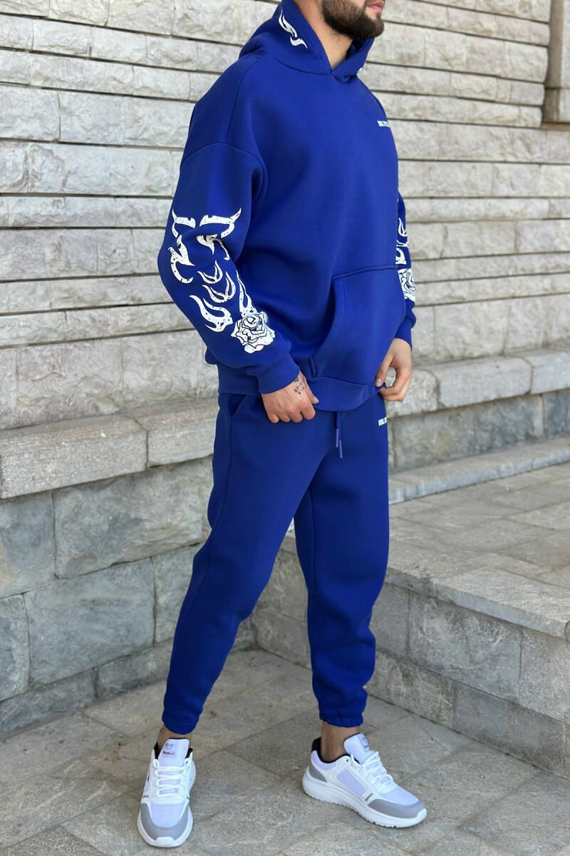 HOODIE+JOGGERS SIMPLE DESIGN FLUFFY MEN SET BLUE/BLU - 4
