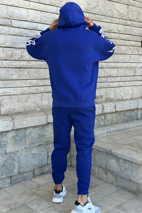HOODIE+JOGGERS SIMPLE DESIGN FLUFFY MEN SET BLUE/BLU - 5