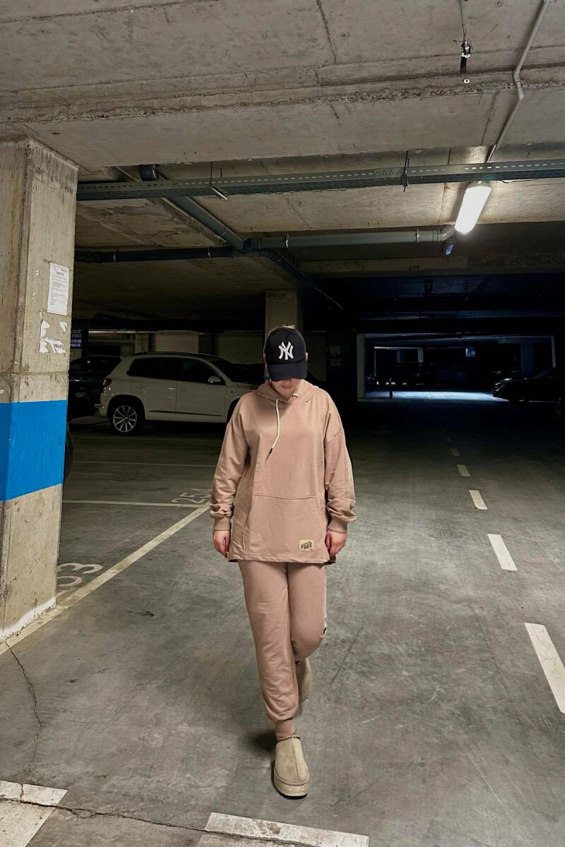 HOODIE+JOGGERS WOMEN SET DARK BEIGE/BEZHE ERRET - 1