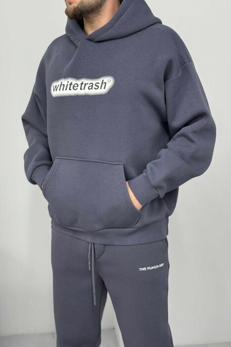 HOODIE+JOGGERS WRITTINGS FLUFFY MEN SET DARK GREY/GEE - 2