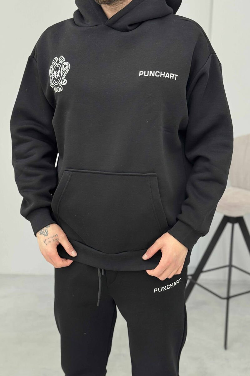 HOODIE+JOGGERS DESIGNED FLUFFY MEN SET BLACK/ E ZEZE - 2