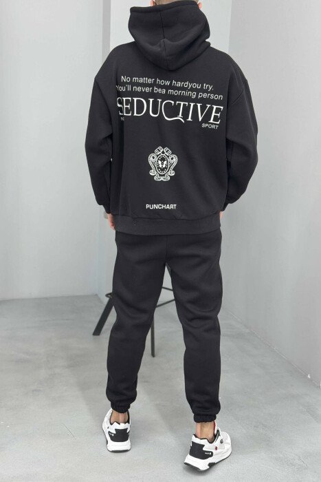 HOODIE+JOGGERS DESIGNED FLUFFY MEN SET BLACK/ E ZEZE - 3