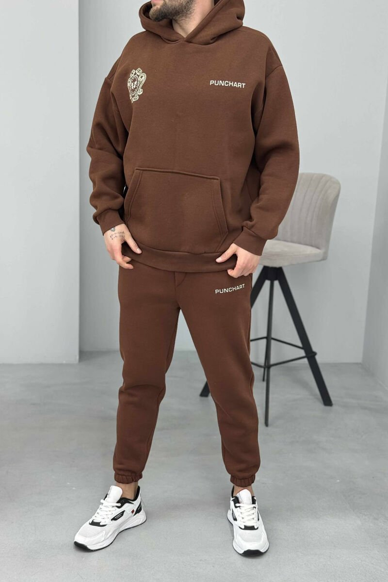 HOODIE+JOGGERS DESIGNED FLUFFY MEN SET BROWN/KAFE - 1