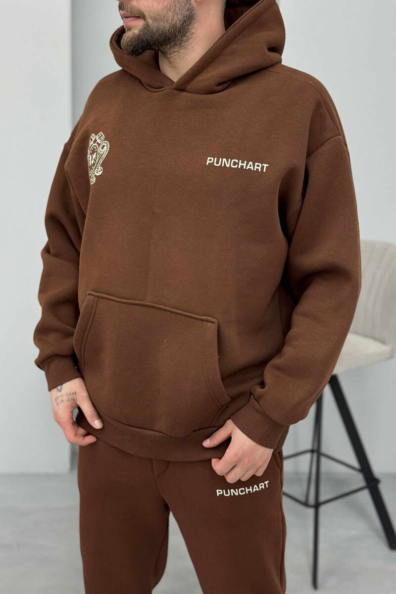 HOODIE+JOGGERS DESIGNED FLUFFY MEN SET BROWN/KAFE - 2