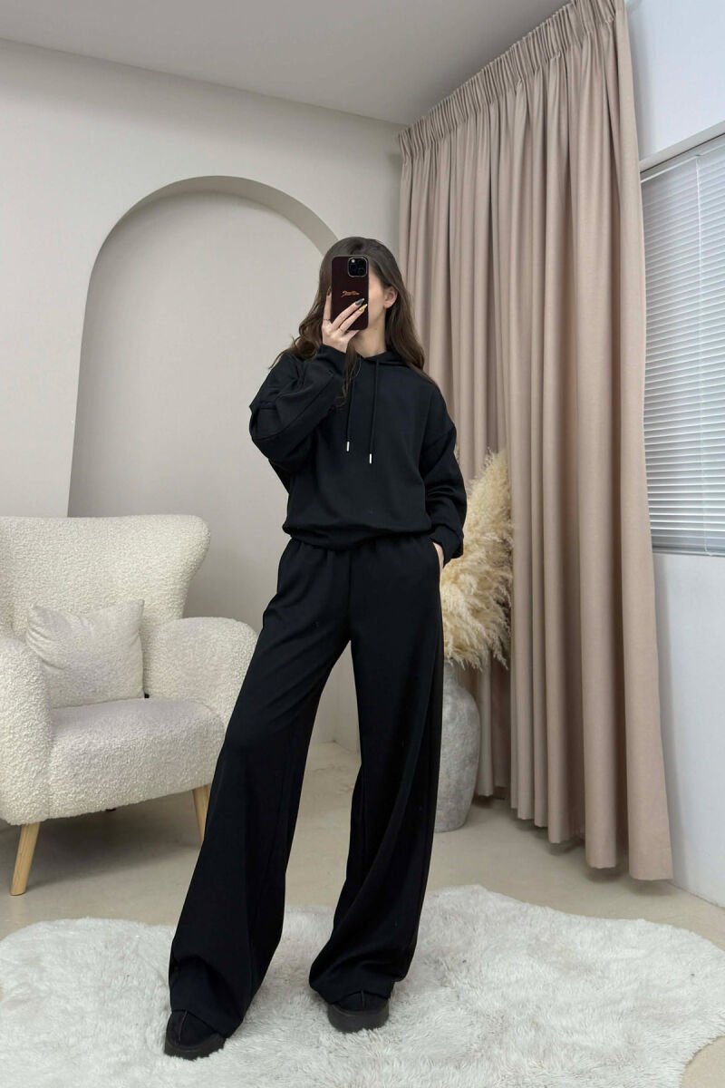 HOODIE+SWEATPANTS ONE COLOR SIMPLE WOMEN SET BLACK/ E ZEZE - 1
