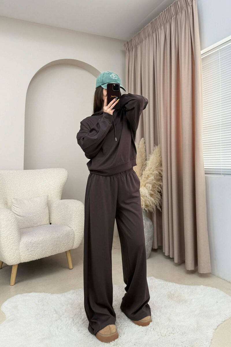 HOODIE+SWEATPANTS ONE COLOR SIMPLE WOMEN SET BROWN/KAFE - 1