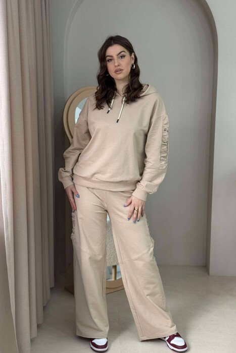 HOODIE+SWEATPANTS ONE COLOR WOMEN SET BEIGE/BEZHE - 1