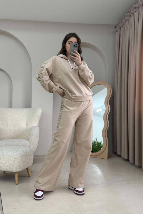 HOODIE+SWEATPANTS ONE COLOR WOMEN SET BEIGE/BEZHE - 2