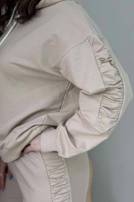 HOODIE+SWEATPANTS ONE COLOR WOMEN SET BEIGE/BEZHE - 5
