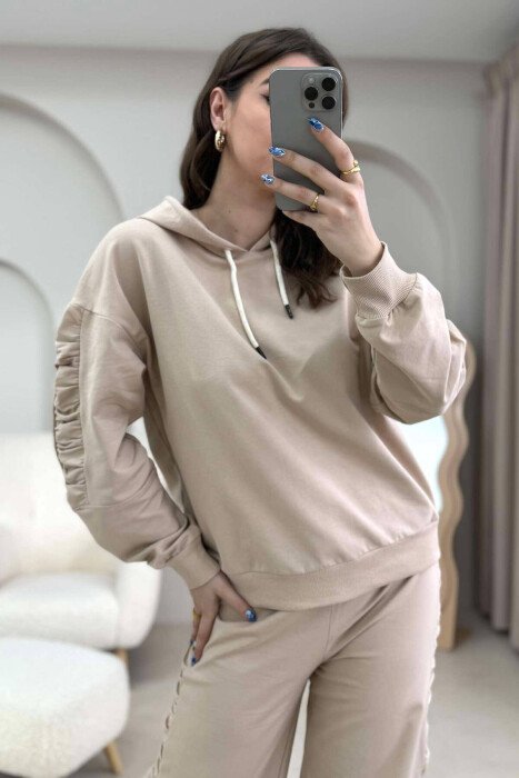 HOODIE+SWEATPANTS ONE COLOR WOMEN SET BEIGE/BEZHE - 6