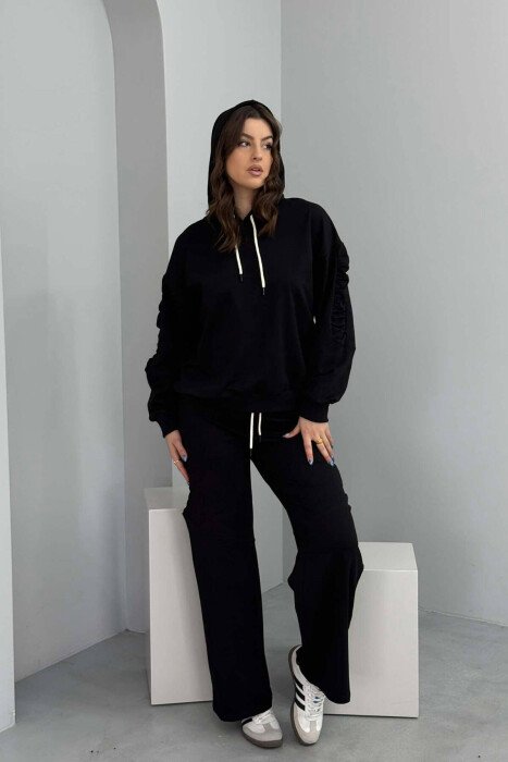 HOODIE+SWEATPANTS ONE COLOR WOMEN SET BLACK/ E ZEZE - KLAUDIO FASHION