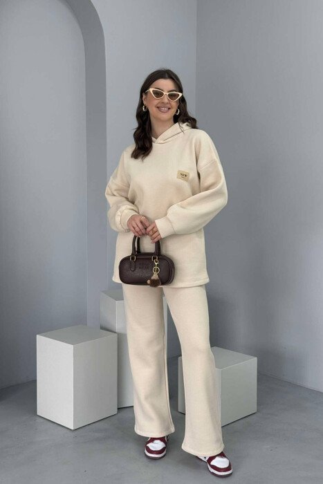 HOODIE+SWEATPANTS WOMEN FLUFFY SET CREAM/KREM - KLAUDIO FASHION