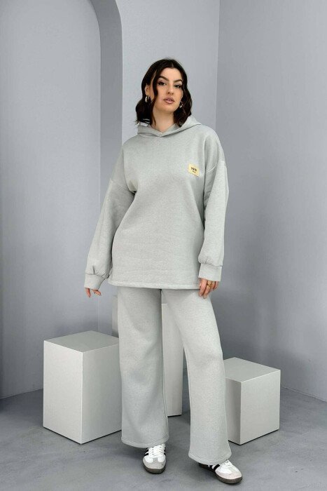 HOODIE+SWEATPANTS WOMEN FLUFFY SET LIGHT GREY/GZ - KLAUDIO FASHION