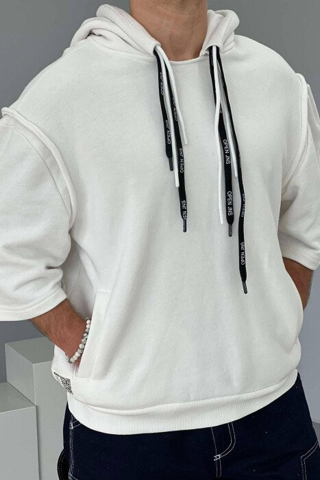 HOODIE ME MËNGË TË SHKURTRA NJË NGJYRËSHE PËR MESHKUJ NË NGJYRËN E BARDHË - 2