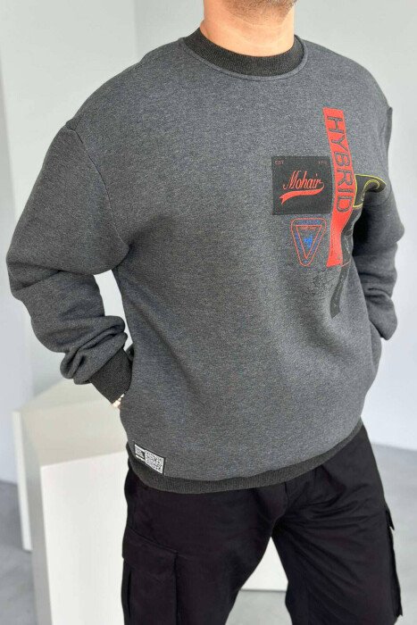 BLUZË ME XHEPA PËR MESHKUJ NË NGJYRËN GRI TË ERRËT - KLAUDIO FASHION