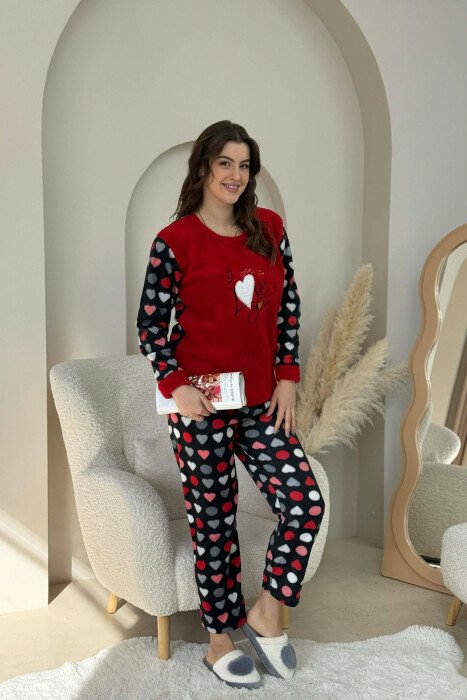 PIZHAME POLARE ME SHKRIME PER FEMRA NE NGJYRE TE KUQE - KLAUDIO FASHION