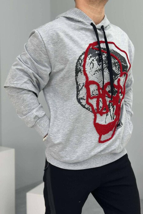 HOODIE PAMBUKU ME IMAZH PËR MESHKUJ NË NGJYRËN GRI - KLAUDIO FASHION