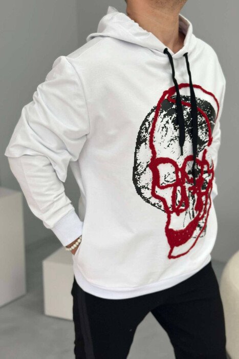 IMAGE COTTON LACING MEN HOODIE WHITE-E BARDHE - KLAUDIO FASHION