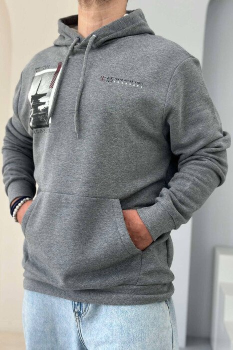 IMAGE LITTLE WRITTINGS COTTON MEN HOODIE GREY/GRI - KLAUDIO FASHION