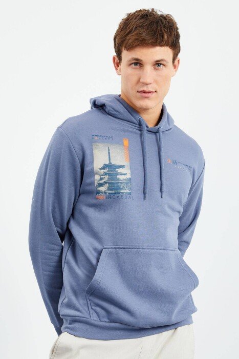 IMAGE LITTLE WRITTINGS COTTON MEN HOODIE LIGHTBLUE/BZ - KLAUDIO FASHION