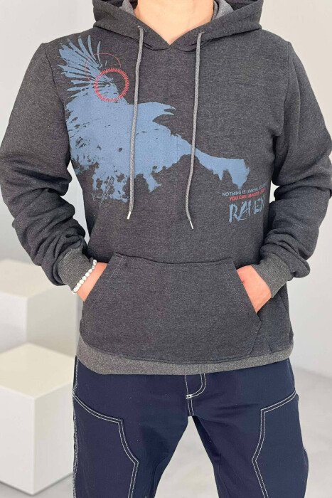 IMAGE LITTLE WRITTINGS FLUFFY MEN HOODIE DARK GREY/GEE - KLAUDIO FASHION
